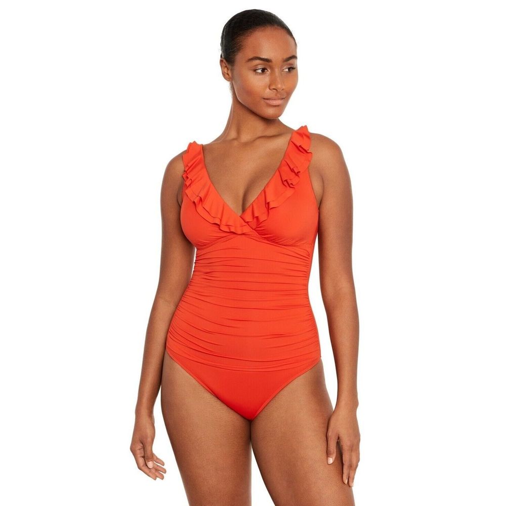 Ralph Lauren Ruffled One-Piece Swimsuit Papaya Size 10 New - Picture 4 of 4